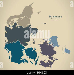 Modern Map - Denmark with regions DK illustration Stock Photo