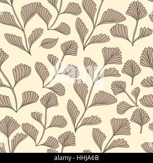 Beige leaves branches seamless pattern background. Vector illustration. Stock Vector