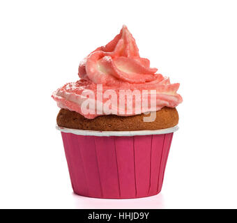 Cupcake with Strawberry cream isolated on white background Stock Photo