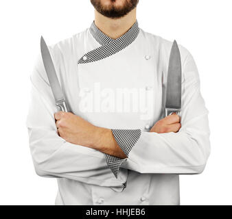 chef with knives isolated on white Stock Photo