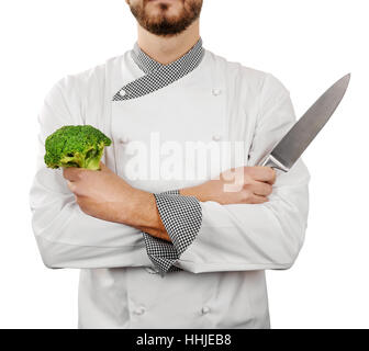 cook with knife isolated on white background Stock Photo
