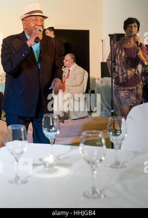 The Orquestra Buena Vista Social Club live,original members of the 'Buena Vista Social Club' cristina azcuyl, gilberto, guajiro mirabal, havana cuba Stock Photo