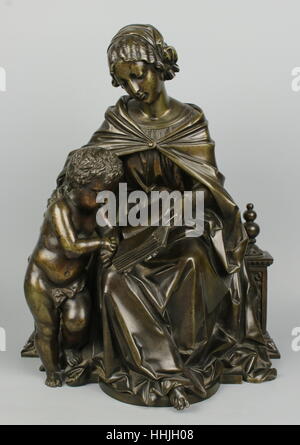 Antique French Bronze Mother and Child Reading Stock Photo