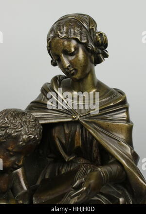 Antique French Bronze Mother and Child Reading Stock Photo