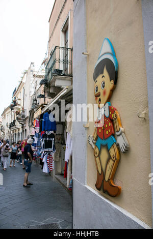 Pinocchio on a wall, SIracusa, Italy Stock Photo