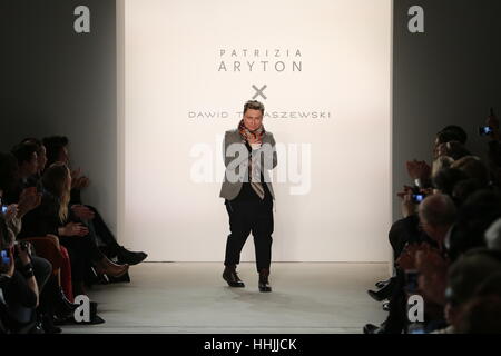 Berlin, Germany. 19th Jan, 2017. David Tomaszewski by Aryton showcases its latest Autumn/Winter 2017 collection in the Kaufhaus Jandorf during Mercedes-Benz Fashion Week Berlin Autumn/Winter 2017. The photo shows the Designer. Credit: Simone Kuhlmey/Pacific Press/Alamy Live News Stock Photo