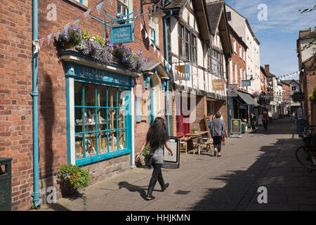 Shops and pubs in Hereford city centre, England Stock Photo