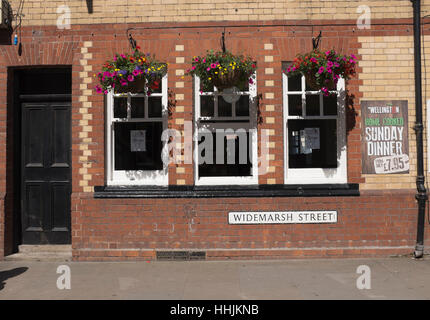 Shops and pubs in Hereford city centre, England Stock Photo