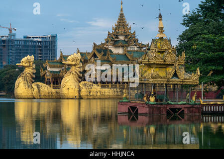 Karaweik Palace on Kandawgyi Lake in Yangon  or Rangoon, Myanmar, Asia Stock Photo