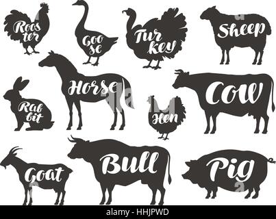 Farm animals. Collection of silhouettes. Vector illustration Stock Vector