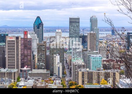 MONTREAL, CANADA - OCTOBER 20, 2014 - View of Montreal from the Mount Royal during Fall season Stock Photo