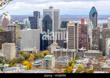 MONTREAL, CANADA - OCTOBER 20, 2014 - View of Montreal from the Mount Royal during Fall season Stock Photo