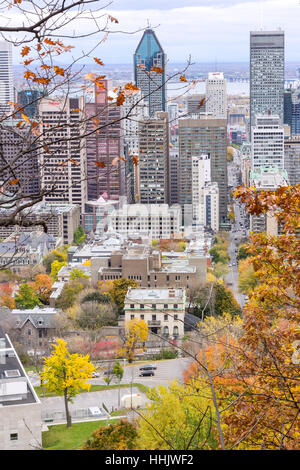 MONTREAL, CANADA - OCTOBER 20, 2014 - View of Montreal from Mount Royal with Fall foliage Stock Photo