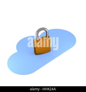 Safety concept with a cloud shape and a padlock, 3d rendering Stock Photo