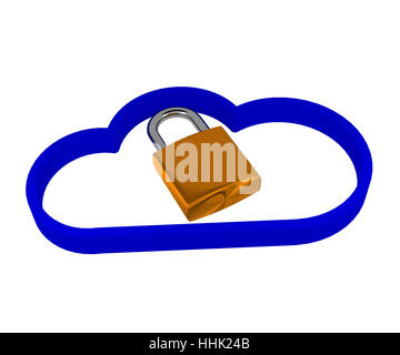 Safety concept with a cloud shape and a padlock, 3d rendering Stock Photo