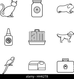 Veterinary icons set, outline style Stock Vector