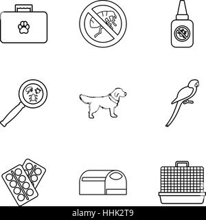 Treatment of animals icons set, outline style Stock Vector