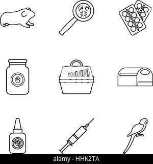 Veterinarian icons set, outline style Stock Vector