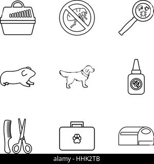 Veterinary things icons set, outline style Stock Vector