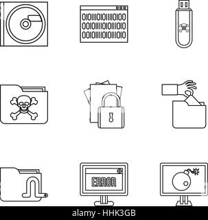 Hacking icons set, outline style Stock Vector
