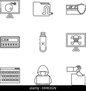 Cracking icons set, outline style Stock Vector