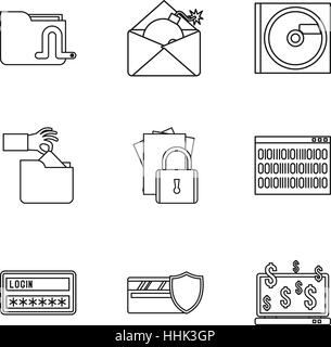 Data theft icons set, outline style Stock Vector