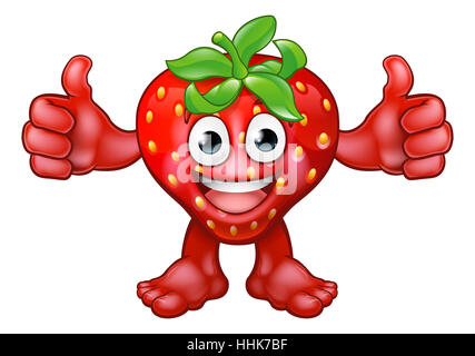 A cartoon strawberry fruit mascot character giving a thumbs up Stock Photo