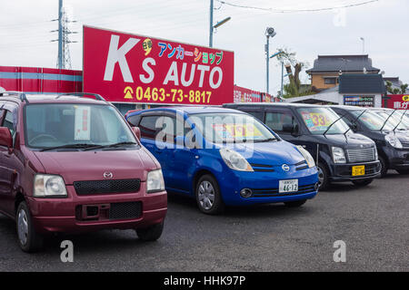 Used Car Shop, Isehara City, Kanagawa Prefecture, Japan Stock Photo