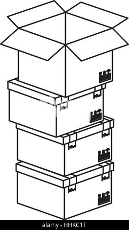 Black Silhouette Contour Boxes Stacked And Sealed Vector Illustration 