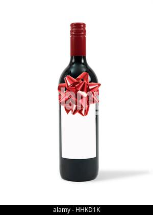 A cleanskin red wine bottle isolated against a white background Stock Photo