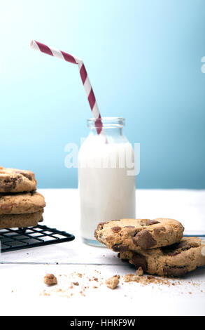 Fresh Homemade Cookies and Milk Stock Photo