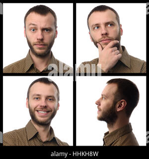 portrait of bearded guy over white background. Emotions collage Stock Photo