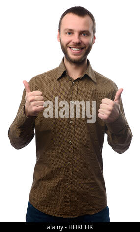 Portrait of a young man showing thumbs up Stock Photo