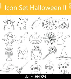 Drawn Doodle Lined Icon Set Halloween II with 20 icons for the creative use in graphic design Stock Vector