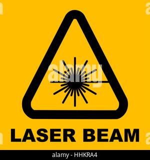 Warning icon of Laser light in yellow triangle. Vector illustration. Laser beam. Radiation. Stock Vector