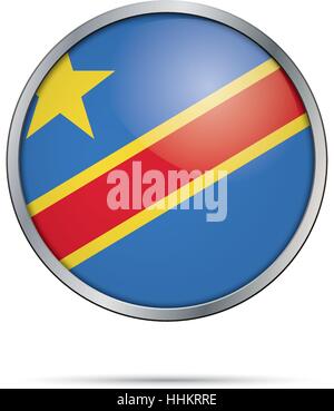 Vector Democratic Republic of the Congo flag in glass button style with metal frame Stock Vector