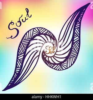 Hand sketched abstract element with lettering on blur background. Soul. Vector Illustration. Stock Vector