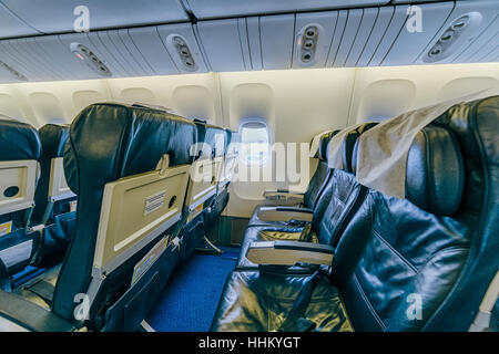 Airplane on the airfield. Inside the cabin . View of the first-class ...