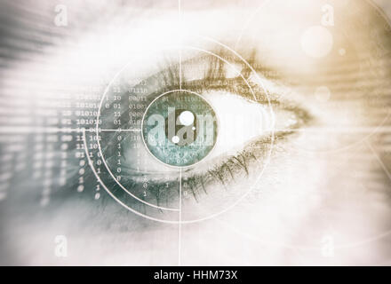 Close up of human Eye. Technology background. Security concept Stock Photo