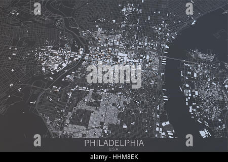 Philadelphia map, satellite view, Usa. 3d rendering Stock Photo