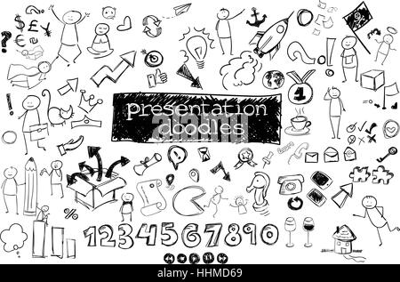 business icons - set of freestyle doodles for presentation. business, finance, marketing, communication, arts and craft Stock Vector