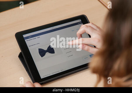 Internet based learning of foreign languages via wlan with tablets in a grammar school. Stock Photo