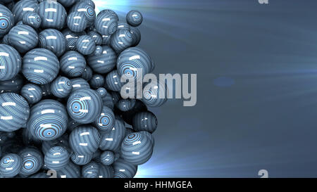 Shiny round balls on blue background with flares Stock Photo