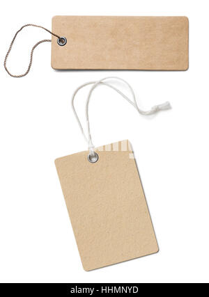 Blank brown cardboard price tags or labels set isolated Stock Photo