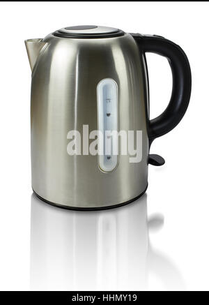Modern electric Kettle with reflections isolated on white background. Stock Photo