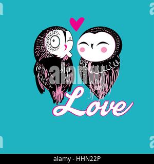 Lovers funny owl on a bright color background Stock Vector