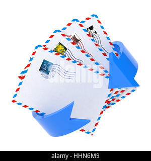 Email Icon with Red Arrow and Some of Letters Over White. Stock Photo