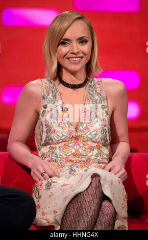 Christina Ricci during filming of the Graham Norton Show at The London Studios, south London, to be aired on BBC One on Friday. PRESS ASSOCIATION. Picture date: Thursday January 19, 2017. Photo credit should read: PA Images on behalf of So TV. Stock Photo