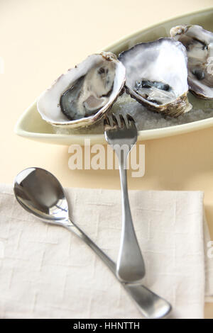 raw, seafood, oysters, tender, meat, shells, mussels, natural, glass, chalice, Stock Photo