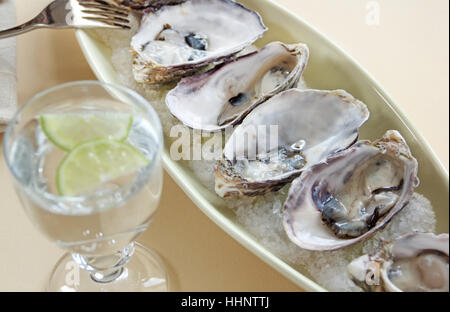 raw, seafood, oysters, tender, meat, shells, mussels, natural, glass, chalice, Stock Photo